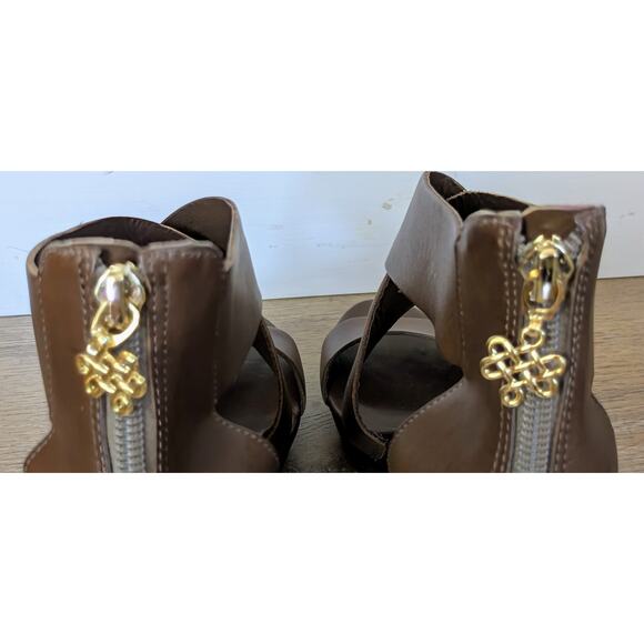 NEW Diane Von Furstenberg Opal Wedge Sandal 9.5 Strappy Vacchetta Leather Wood - Picture 8 of 12